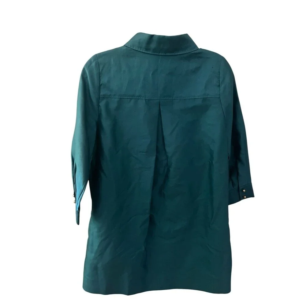Kate Spade Bethanne Mini Shirt Dress Silk Blend Teal Blue Ruffle Pockets S FLAW